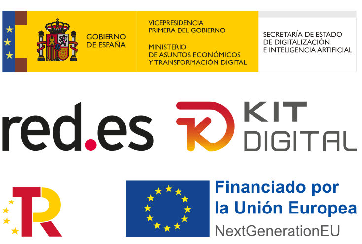 Distintivos del programa Kit Digital: Gobierno de España, Red.es, Plan de Recuperación y Financiado por la Unión Europea – NextGenerationEU